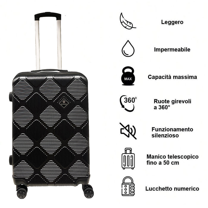 Uppsättning av resväskor 2 stycken: handbagage + ultralätt styv genomsnittlig resväska i ABS