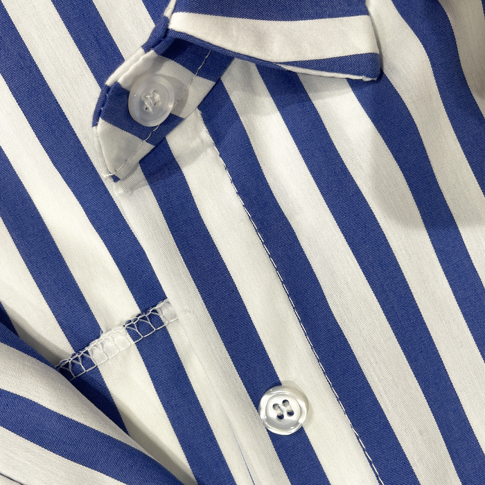 Blue e White Rigot Woman Shirt - elegância artesanal italiana