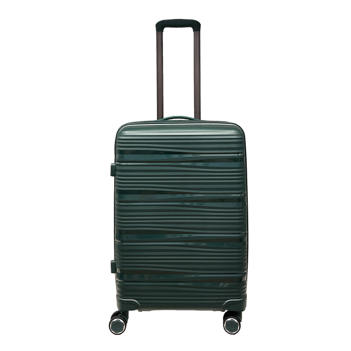 Keskikokoinen iskunkestävä polypropeeninen matkalaukku, jossa on integroitu TSA-lukko