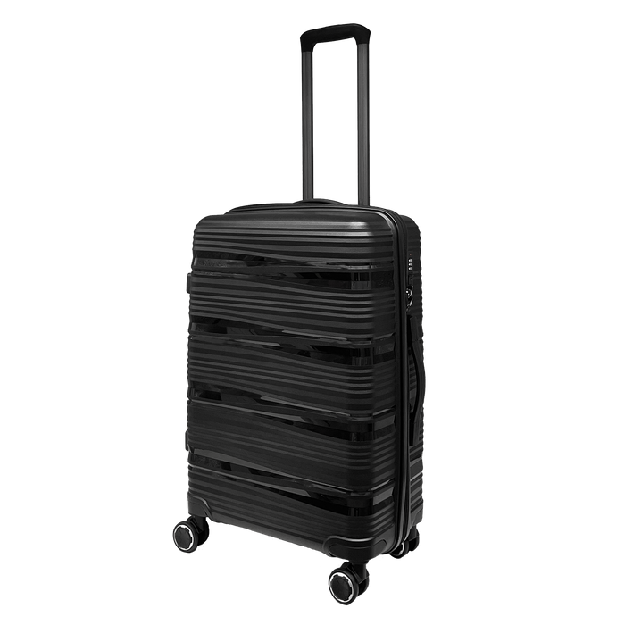 Medium-sized impact-resistant polypropylene suitcase with integrated TSA lock
