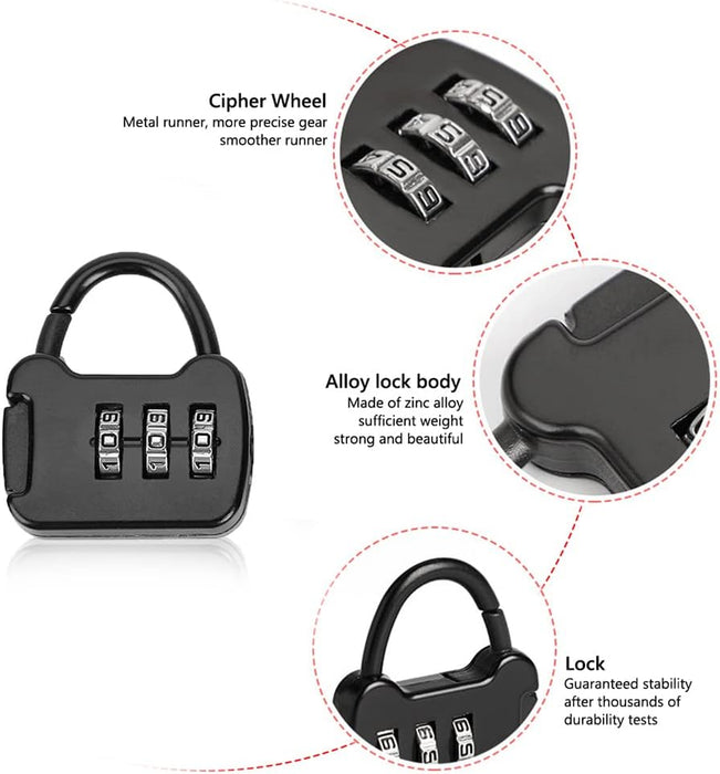 3 -digit combination lock per suitcase, luggage, travel bag and backpacks