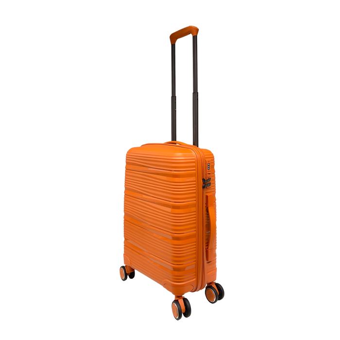 "Vibrant Voyager : Valise cabine rigide Spinner Tangerine - Roues 360° et cadenas TSA