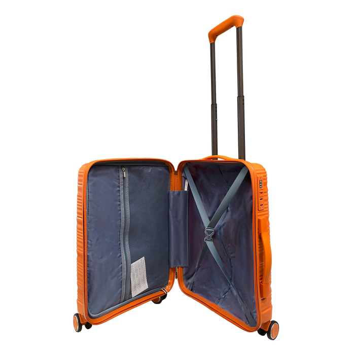 Vibrant Voyager: Bagaglio a mano Spinner rigida Tangerine - Ruote a 360° e lucchetto TSA